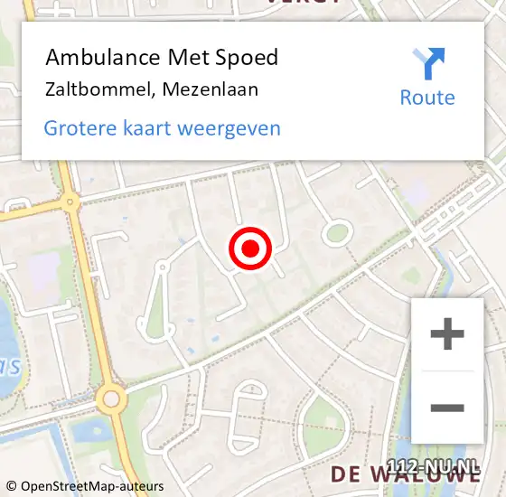 Locatie op kaart van de 112 melding: Ambulance Met Spoed Naar Zaltbommel, Mezenlaan op 8 maart 2022 00:23