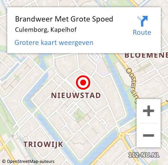 Locatie op kaart van de 112 melding: Brandweer Met Grote Spoed Naar Culemborg, Kapelhof op 8 maart 2022 01:02