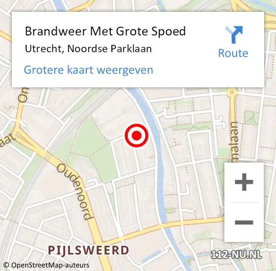 Locatie op kaart van de 112 melding: Brandweer Met Grote Spoed Naar Utrecht, Noordse Parklaan op 8 maart 2022 01:37