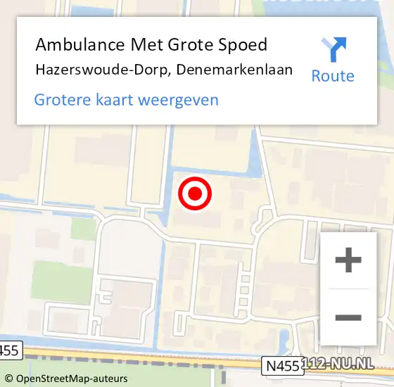 Locatie op kaart van de 112 melding: Ambulance Met Grote Spoed Naar Hazerswoude-Dorp, Denemarkenlaan op 8 maart 2022 01:41
