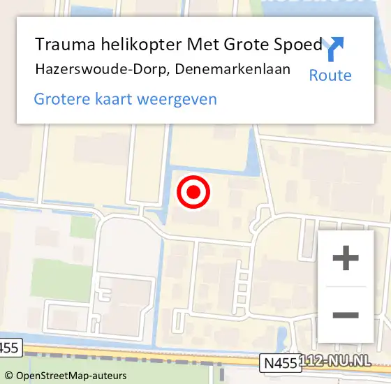 Locatie op kaart van de 112 melding: Trauma helikopter Met Grote Spoed Naar Hazerswoude-Dorp, Denemarkenlaan op 8 maart 2022 01:41