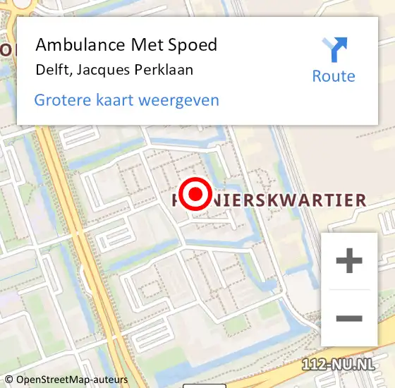 Locatie op kaart van de 112 melding: Ambulance Met Spoed Naar Delft, Jacques Perklaan op 8 maart 2022 02:10