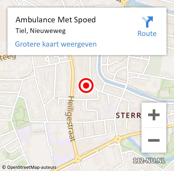 Locatie op kaart van de 112 melding: Ambulance Met Spoed Naar Tiel, Nieuweweg op 8 maart 2022 03:38