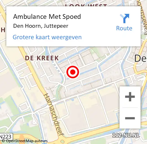 Locatie op kaart van de 112 melding: Ambulance Met Spoed Naar Den Hoorn, Juttepeer op 8 maart 2022 03:57