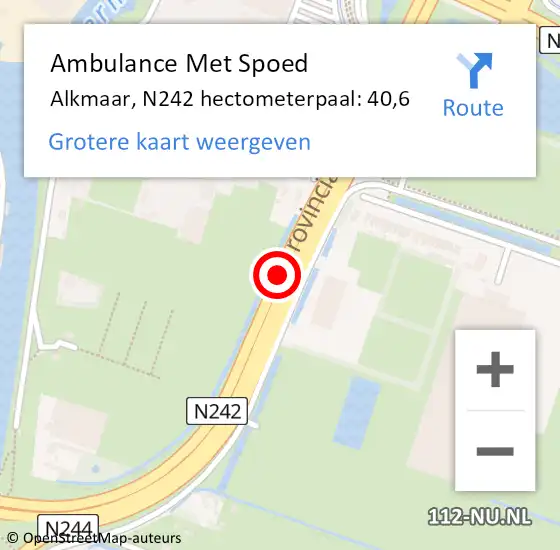 Locatie op kaart van de 112 melding: Ambulance Met Spoed Naar Alkmaar, N242 hectometerpaal: 40,6 op 8 maart 2022 05:50