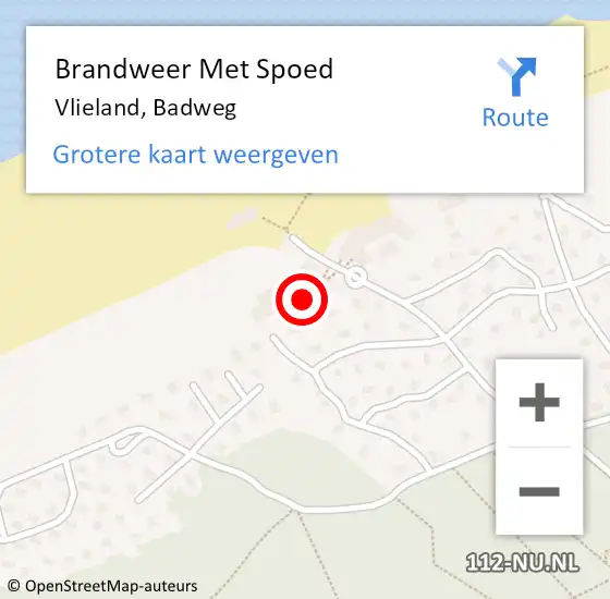 Locatie op kaart van de 112 melding: Brandweer Met Spoed Naar Vlieland, Badweg op 8 maart 2022 06:16