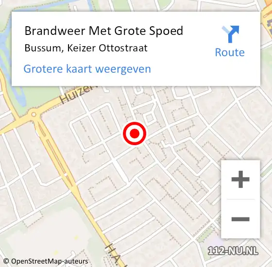 Locatie op kaart van de 112 melding: Brandweer Met Grote Spoed Naar Bussum, Keizer Ottostraat op 8 maart 2022 06:37