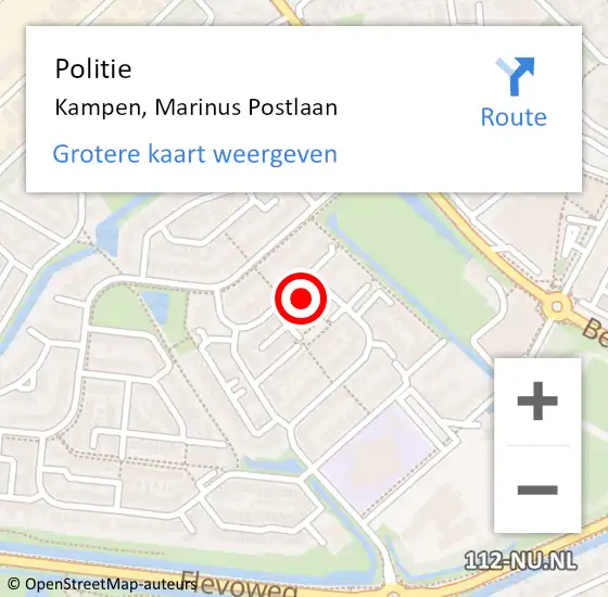 Locatie op kaart van de 112 melding: Politie Kampen, Marinus Postlaan op 8 maart 2022 07:20