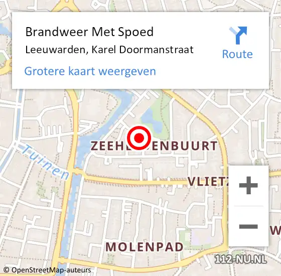 Locatie op kaart van de 112 melding: Brandweer Met Spoed Naar Leeuwarden, Karel Doormanstraat op 8 maart 2022 07:23