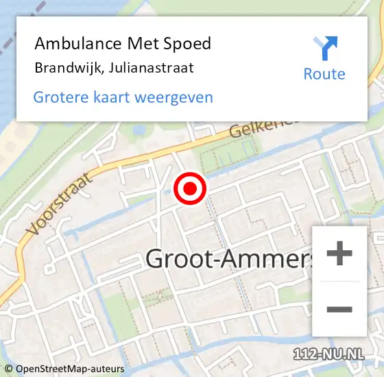 Locatie op kaart van de 112 melding: Ambulance Met Spoed Naar Brandwijk, Julianastraat op 8 maart 2022 07:26