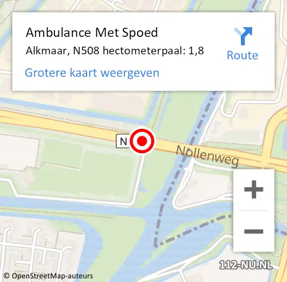 Locatie op kaart van de 112 melding: Ambulance Met Spoed Naar Alkmaar, N508 hectometerpaal: 1,8 op 8 maart 2022 07:53