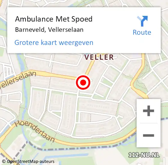 Locatie op kaart van de 112 melding: Ambulance Met Spoed Naar Barneveld, Vellerselaan op 8 maart 2022 08:05
