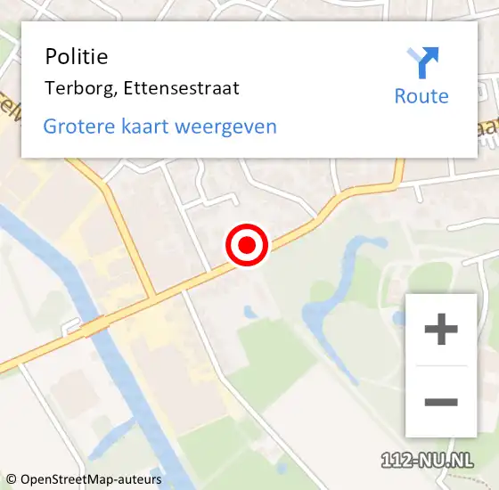 Locatie op kaart van de 112 melding: Politie Terborg, Ettensestraat op 8 maart 2022 08:22