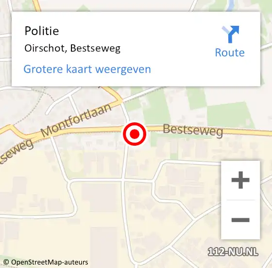 Locatie op kaart van de 112 melding: Politie Oirschot, Bestseweg op 8 maart 2022 08:35