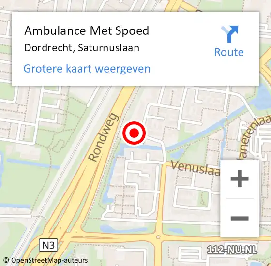 Locatie op kaart van de 112 melding: Ambulance Met Spoed Naar Dordrecht, Saturnuslaan op 8 maart 2022 08:46