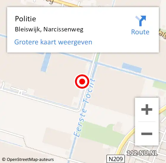 Locatie op kaart van de 112 melding: Politie Bleiswijk, Narcissenweg op 8 maart 2022 09:02