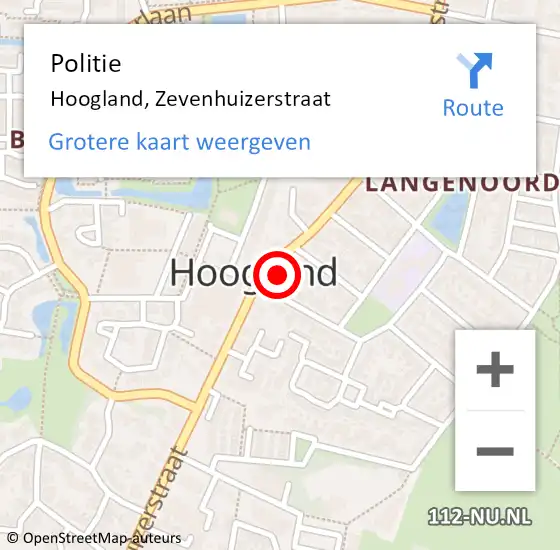 Locatie op kaart van de 112 melding: Politie Hoogland, Zevenhuizerstraat op 8 maart 2022 09:43