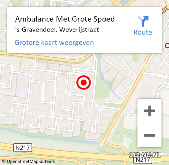 Locatie op kaart van de 112 melding: Ambulance Met Grote Spoed Naar 's-Gravendeel, Weverijstraat op 8 maart 2022 11:01