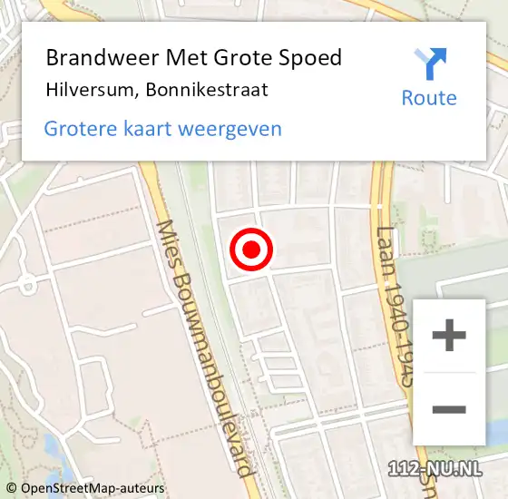 Locatie op kaart van de 112 melding: Brandweer Met Grote Spoed Naar Hilversum, Bonnikestraat op 8 maart 2022 11:48