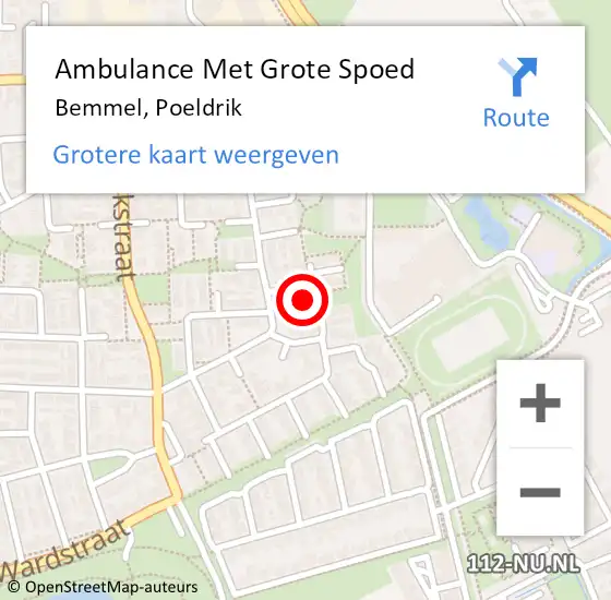 Locatie op kaart van de 112 melding: Ambulance Met Grote Spoed Naar Bemmel, Poeldrik op 8 maart 2022 11:57