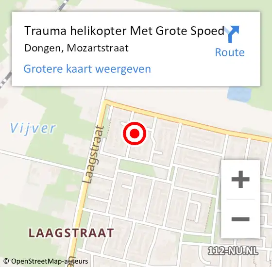 Locatie op kaart van de 112 melding: Trauma helikopter Met Grote Spoed Naar Dongen, Mozartstraat op 8 maart 2022 12:16