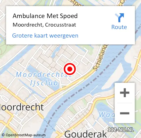 Locatie op kaart van de 112 melding: Ambulance Met Spoed Naar Moordrecht, Crocusstraat op 8 maart 2022 12:21