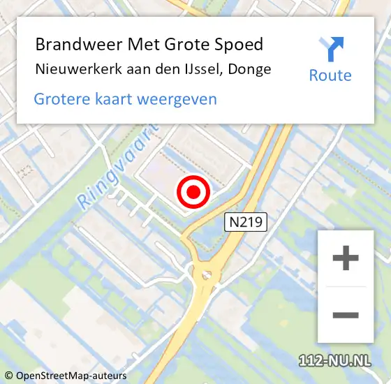 Locatie op kaart van de 112 melding: Brandweer Met Grote Spoed Naar Nieuwerkerk aan den IJssel, Donge op 8 maart 2022 12:22