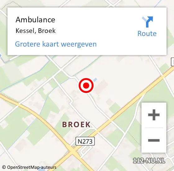 Locatie op kaart van de 112 melding: Ambulance Kessel, Broek op 8 maart 2022 12:47