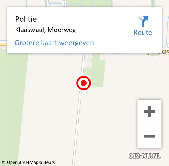 Locatie op kaart van de 112 melding: Politie Klaaswaal, Moerweg op 8 maart 2022 13:03