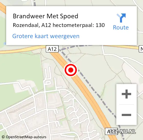 Locatie op kaart van de 112 melding: Brandweer Met Spoed Naar Rozendaal, A12 hectometerpaal: 130 op 8 maart 2022 13:16