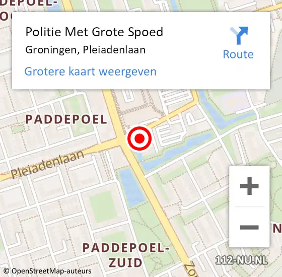 Locatie op kaart van de 112 melding: Politie Met Grote Spoed Naar Groningen, Pleiadenlaan op 8 maart 2022 13:36