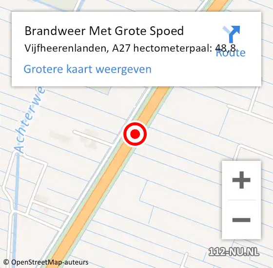 Locatie op kaart van de 112 melding: Brandweer Met Grote Spoed Naar Vijfheerenlanden, A27 hectometerpaal: 48,8 op 8 maart 2022 13:36