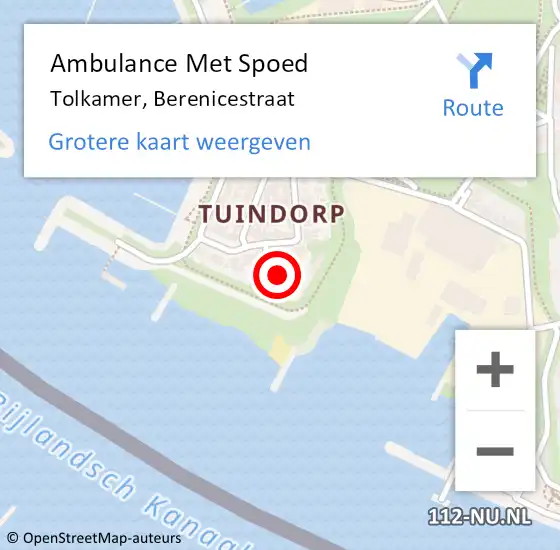 Locatie op kaart van de 112 melding: Ambulance Met Spoed Naar Tolkamer, Berenicestraat op 8 maart 2022 13:38