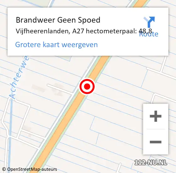 Locatie op kaart van de 112 melding: Brandweer Geen Spoed Naar Vijfheerenlanden, A27 hectometerpaal: 48,8 op 8 maart 2022 13:38