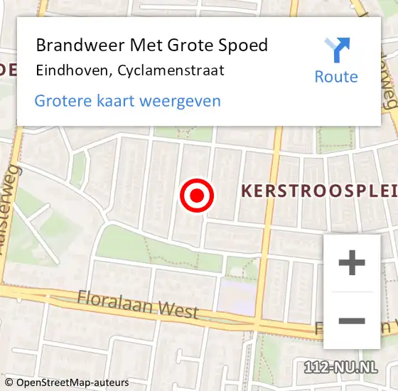 Locatie op kaart van de 112 melding: Brandweer Met Grote Spoed Naar Eindhoven, Cyclamenstraat op 8 maart 2022 13:39