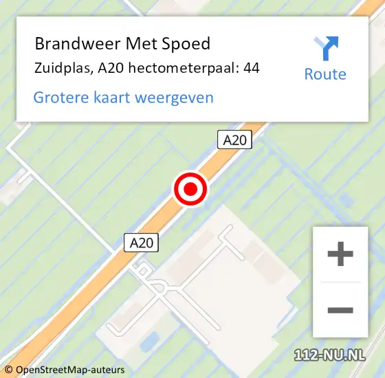 Locatie op kaart van de 112 melding: Brandweer Met Spoed Naar Zuidplas, A20 hectometerpaal: 44 op 8 maart 2022 13:40