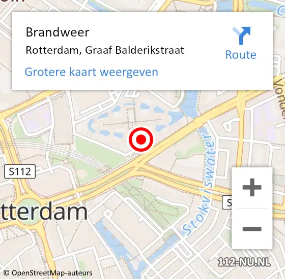 Locatie op kaart van de 112 melding: Brandweer Rotterdam, Graaf Balderikstraat op 8 maart 2022 14:27