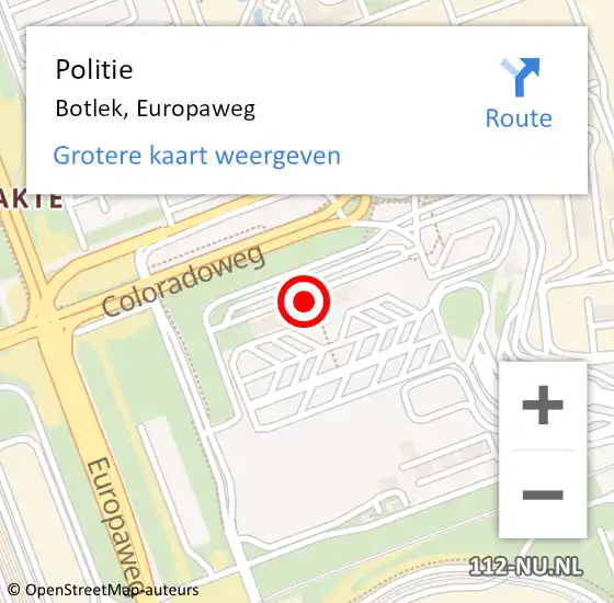 Locatie op kaart van de 112 melding: Politie Botlek, Europaweg op 8 maart 2022 14:32