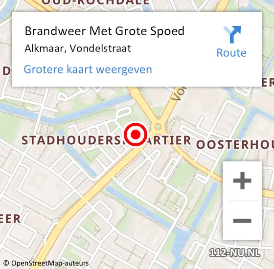 Locatie op kaart van de 112 melding: Brandweer Met Grote Spoed Naar Alkmaar, Vondelstraat op 8 maart 2022 14:37