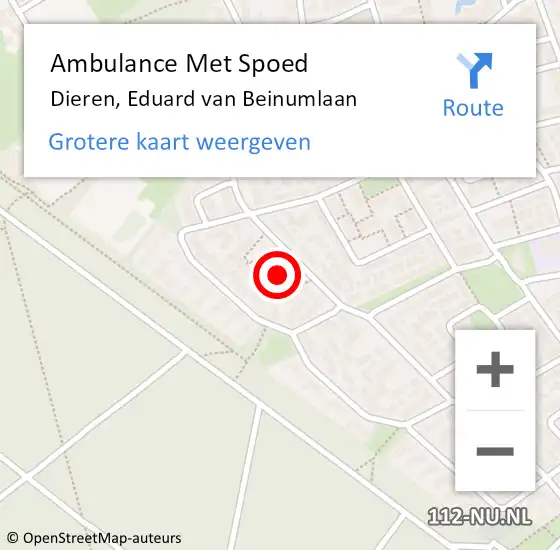 Locatie op kaart van de 112 melding: Ambulance Met Spoed Naar Dieren, Eduard van Beinumlaan op 8 maart 2022 14:51