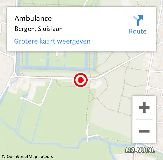 Locatie op kaart van de 112 melding: Ambulance Bergen, Sluislaan op 8 maart 2022 15:45