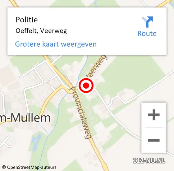 Locatie op kaart van de 112 melding: Politie Oeffelt, Veerweg op 8 maart 2022 16:14