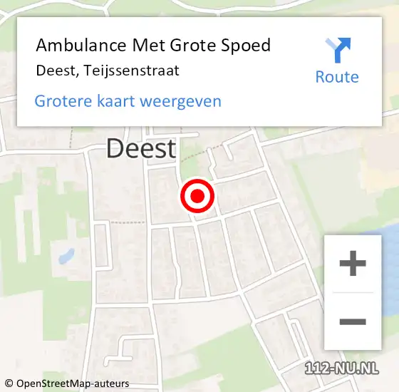 Locatie op kaart van de 112 melding: Ambulance Met Grote Spoed Naar Deest, Teijssenstraat op 8 maart 2022 16:40