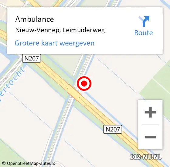 Locatie op kaart van de 112 melding: Ambulance Leimuiderbrug, Leimuiderweg op 8 maart 2022 16:52