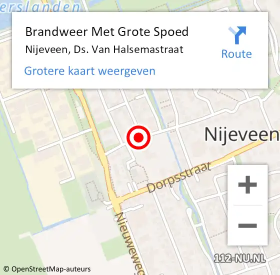 Locatie op kaart van de 112 melding: Brandweer Met Grote Spoed Naar Nijeveen, Ds. Van Halsemastraat op 10 juli 2014 14:24