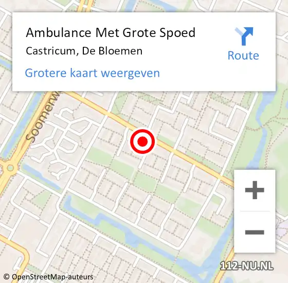 Locatie op kaart van de 112 melding: Ambulance Met Grote Spoed Naar Castricum, De Bloemen op 8 maart 2022 17:21