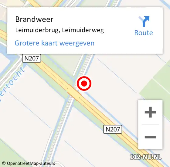 Locatie op kaart van de 112 melding: Brandweer Leimuiderbrug, Leimuiderweg op 8 maart 2022 17:24