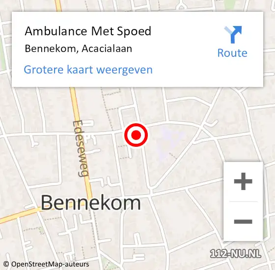 Locatie op kaart van de 112 melding: Ambulance Met Spoed Naar Bennekom, Acacialaan op 8 maart 2022 17:29