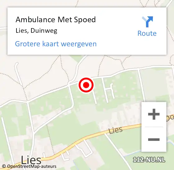 Locatie op kaart van de 112 melding: Ambulance Met Spoed Naar Lies, Duinweg op 10 juli 2014 14:25