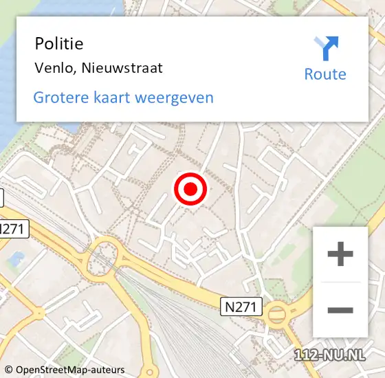 Locatie op kaart van de 112 melding: Politie Venlo, Nieuwstraat op 8 maart 2022 17:34